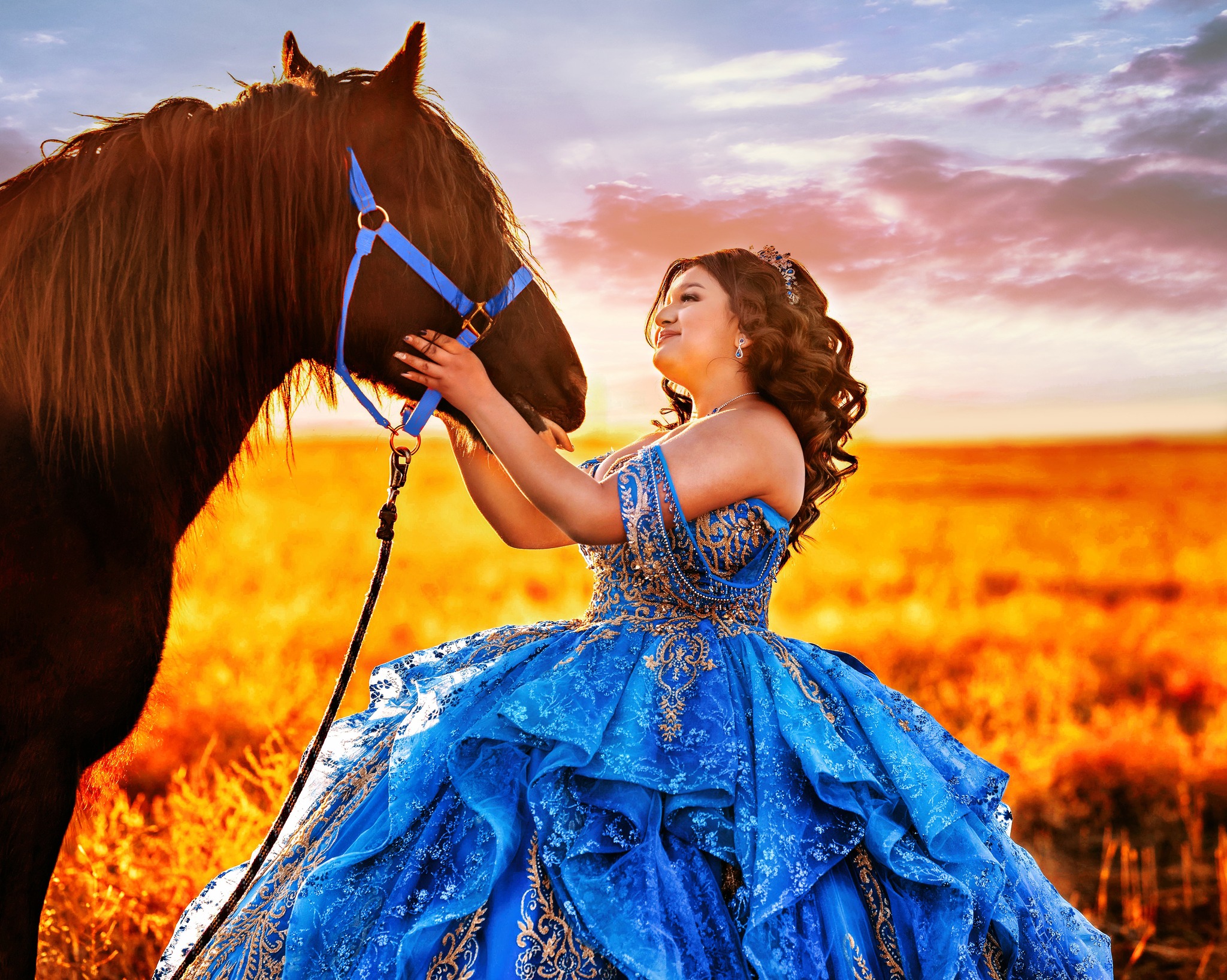 Just a girl and her horse. Quinceanera celebration with her prized horse.